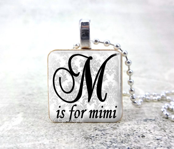 M is for Mimi Wood Pendant Necklace for Mothers Day Personalized Mimi  Gift from Grandkids Black and White Wedding Jewelry