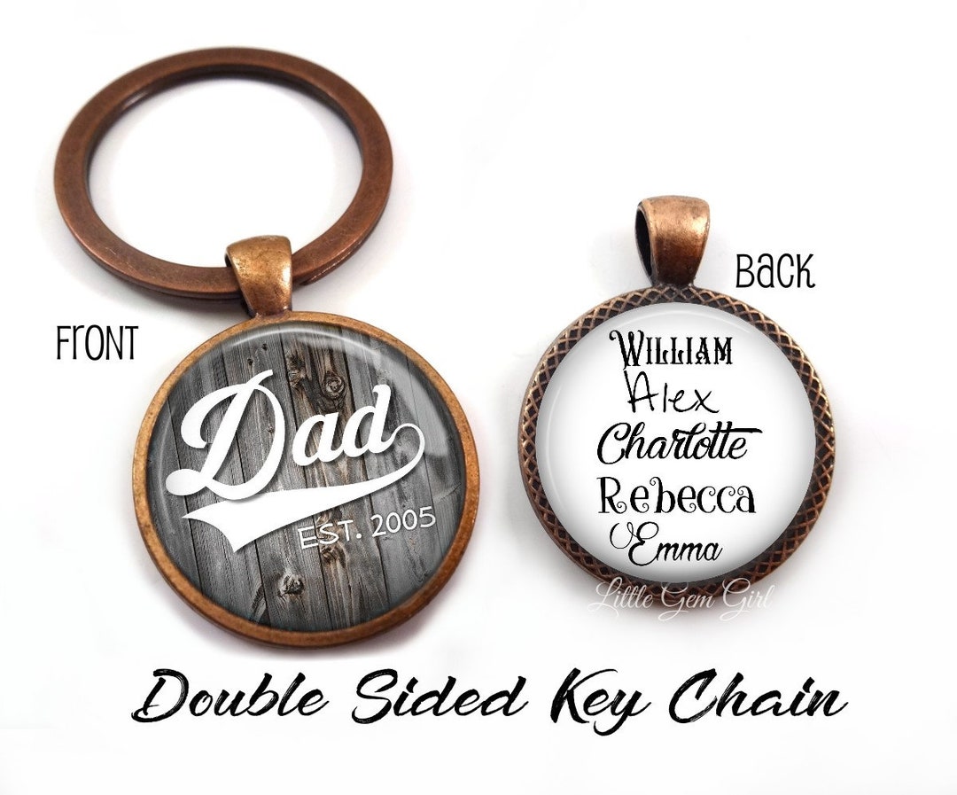 Father's Day Dad Established Key Chain Charm Kids Names Double Sided Personalized Photo Gift