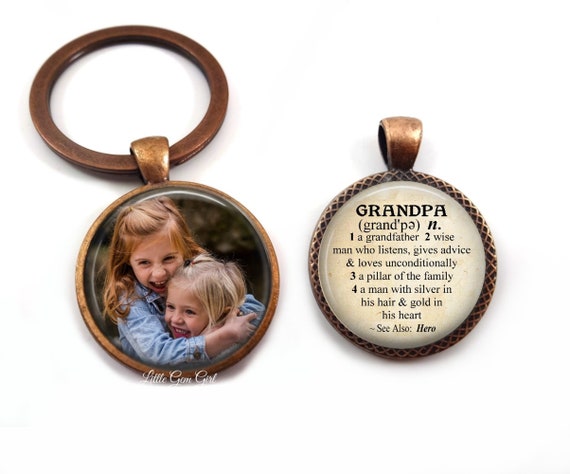 LittleGemGirl Personalized Picture Gift - Grandpa Key Chain Charm - Double Sided Custom Photo & Dictionary Definition Keychain - Father's Day Key Ring