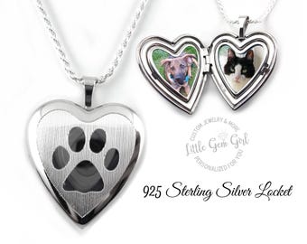 Personalized Sterling Silver Paw Print Locket - Custom Pet Photo Necklace - Dog Cat Memorial Jewelry - Pet Loss Gift