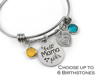 Family Tree Mom Birthstone Bangle - Stainless Steel Personalized Charm Bracelet - Custom Mom Birthstone Jewelry - Mothers Day Gifts
