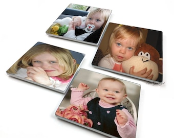 Set of 4 Personalized Photo Coasters - Custom Picture Coasters in Standstone - Stone Coasters Mothers Day Gift for Mom Mimi Nana Grandma