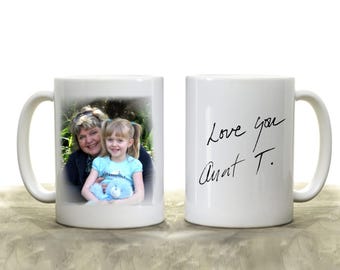 Loved Ones Handwriting Coffee Mug with Custom Photo - Personalized Memorial Gift for Loss of Loved One - Actual Signature In Memory Gift
