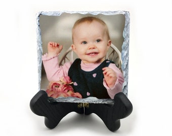 Personalized Photo Plaque - Custom Picture Slate Gift - 3.5 inch Custom Portrait Stone with Optional Stand