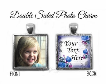 Your Custom Text Double Sided Photo Wedding Bouquet Charm - Square Bridal Bouquet Personalized Charm 23 Designs
