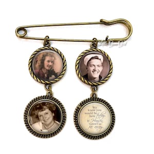 Custom Photo Lapel Pin with 4, 5 or 6 Picture Charms - Wedding Picture Boutonniere - Personalized Bridal Bouquet Charm - Groom Memorial Pin