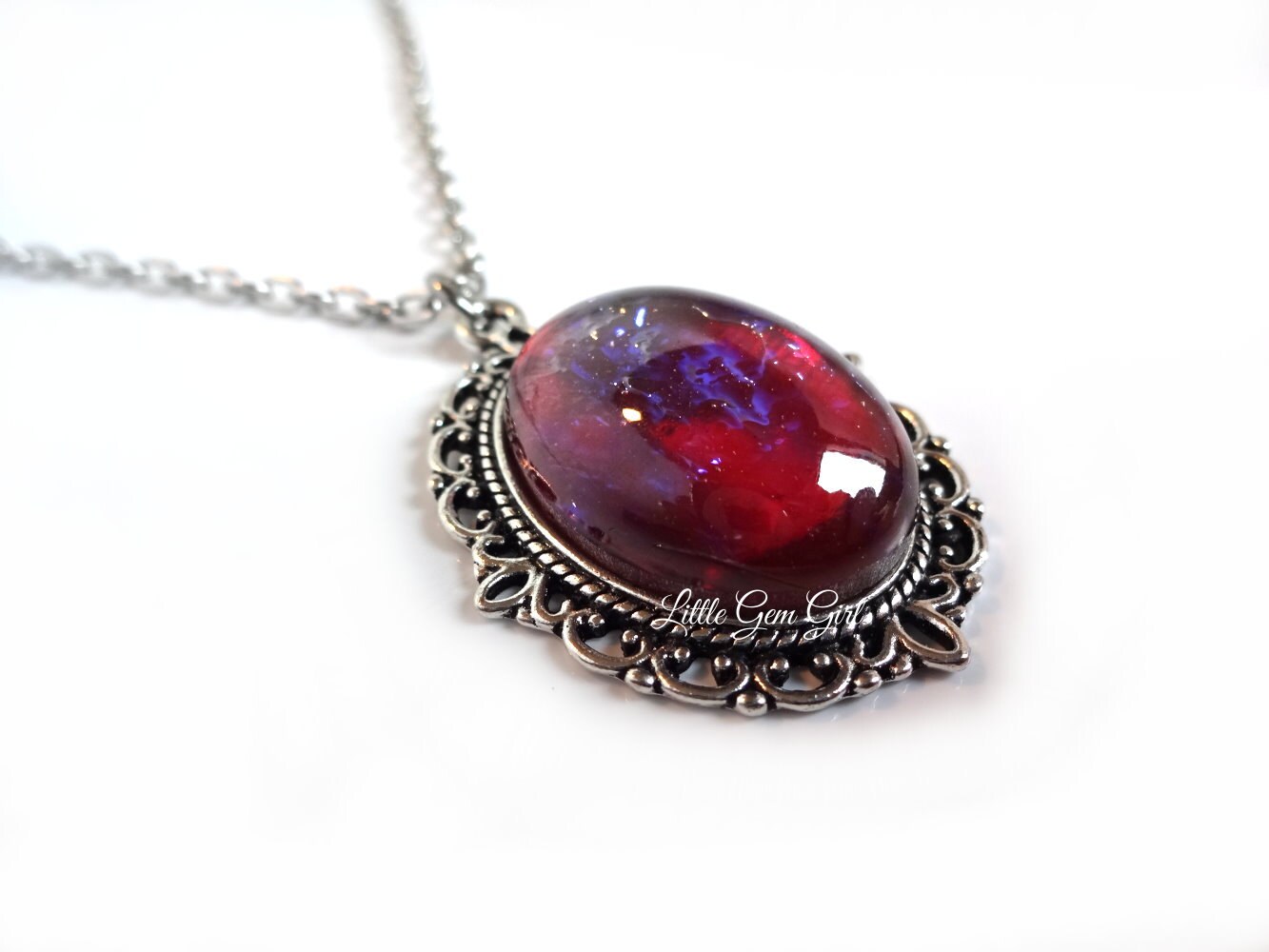 Glow in the Dark Czech Glass Mexican Opal Dragons Breath Necklace