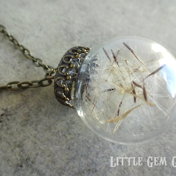 Make a Wish Dandelion Necklace - Real Dandelion Pod in Glass Orb Pendant Terrarium Charm Birthday Wish Jewelry