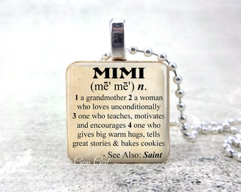 Mimi Definition Pendant Necklace – Grandmother Gift, Inspirational Jewelry, Vintage Style Tile, Mother's Day Gift for Mimi, Grandma Keepsake