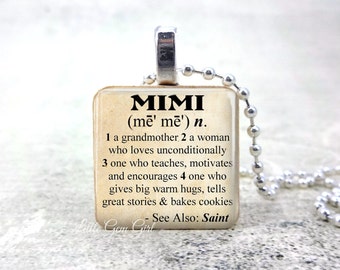 Mimi Dictionary Definition Necklace Pendant  - Mothers Day Mimi Quote Jewelry Grandmother gift from Grandkids - Wood Tile Charm