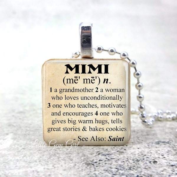 Mimi Dictionary Definition Necklace Pendant  - Mothers Day Mimi Quote Jewelry Grandmother gift from Grandkids - Wood Tile Charm