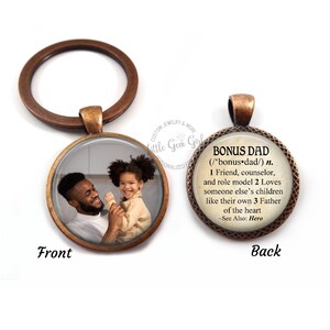 Custom Photo Double Sided Stepdad Key Chain Charm - Personalized Father&#39;s Day Gift for Stepfather from Stepkids, Stepson or Stepdaughter