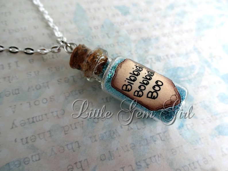 Bibbidi Bobbidi Boo Cinderella Magic Glass Bottle Cork Necklace Fairy Godmother Charm 17 Colors Available Glitter Potion Vial Bottle image 3