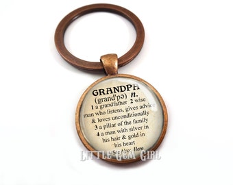 Grandpa Key Chain - Grandfather Key Charm for Fathers Day Dictionary Definition 1 inch Round Glass Dome Grandpa Keychain - Grandpa Quote