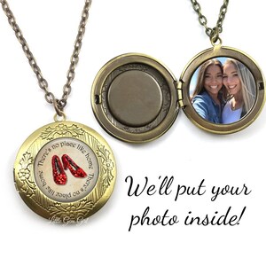 The Wonderful Wizard of Oz Locket with Custom Photo Sparkle Ruby Slipper Necklace Personalized Picture No Place Like Home Going Away image 5