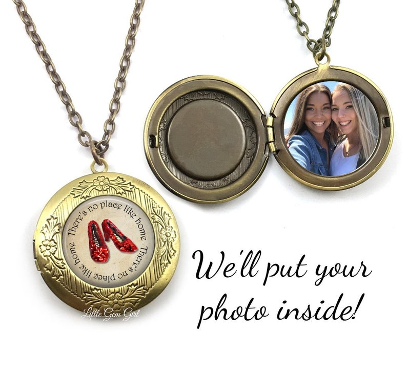 The Wonderful Wizard of Oz Locket with Custom Photo Sparkle Ruby Slipper Necklace Personalized Picture No Place Like Home Going Away image 5