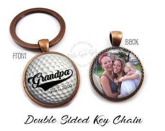 Customized Photo and Text Grandpa Key Chain - 2 Sided Photo Keychain Charm Personalized Father's Day Sports Gift