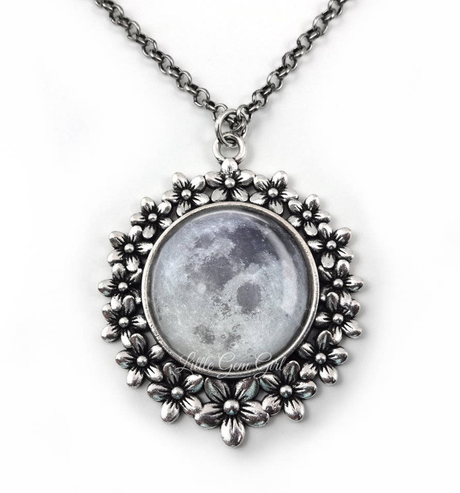 Full Moon Necklace Moon Jewelry Full Moon Victorian Vintage Style Brass