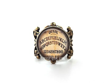 Vintage Ouija Board Ring in Thick High Quality Adjustable Filigree Setting - Custom Halloween Steampunk Jewelry - Gothic Punk Rock Gifts