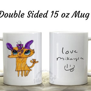 Child&#39;s Drawing and Handwriting Coffee Mug - Signature Coffee Cup with Children&#39;s Artwork 15 oz - Mother&#39;s Day Father&#39;s Day Gift