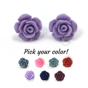 Lavender Rose Stud Earrings: 13mm Hypoallergenic Titanium Posts