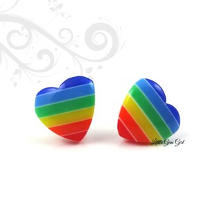 10mm Rainbow Striped Heart Stud Earrings with Titanium or Stainless Steel Posts for Sensitive Ears Hypoallergenic Valentine Heart Earrings