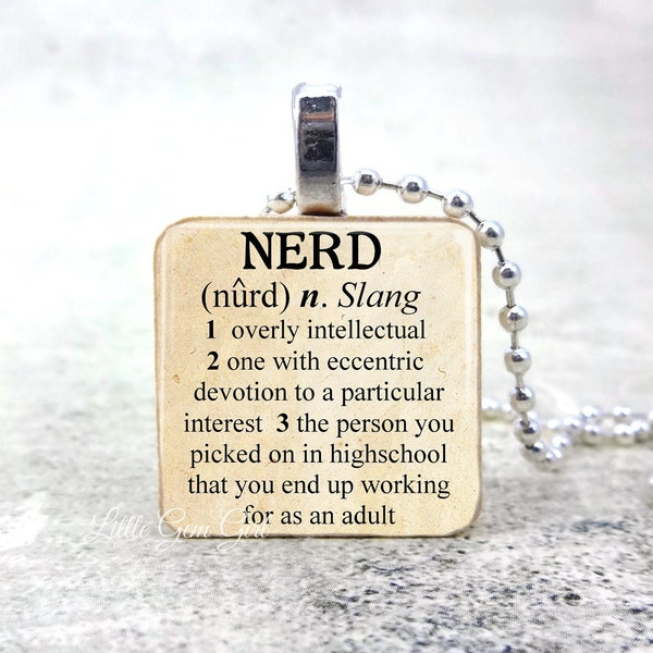 Nerd Necklace Dictionary Definition Funny Nerd Quote Jewelry - Geekery Jewelry - Nerdy Necklace Wood Tile Pendant