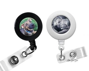 Custom Photo Retractable Badge Holder -  Personalized Photo ID Badge Reel - Custom Photo Employee Card Clip