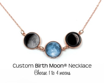 Personalized Birth Moon Necklace - 1 to 4 Custom Moon Phase Pendant - Birthday Moon Jewelry - Rose Gold Moon Jewelry