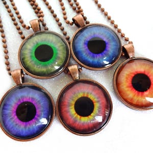 Colorful Realistic Glass Eye Necklace with Custom Colors,  Third Eye Human Iris Eyeball Pendant, Chakra Jewelry