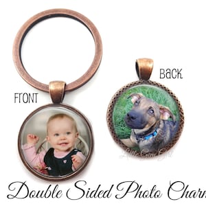 Photo Key Chain Charm - 2 Picture Double Sided Personalized Picture Jewelry - Photo Necklace or Keychain - Mothers or Fathers Day Gift