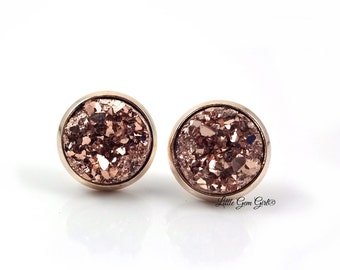 Rose Gold Druzy Earrings - Small Rose Gold Studs - 6 Metal Finishes - Rose Gold Stud Earrings - Copper Druzy Studs