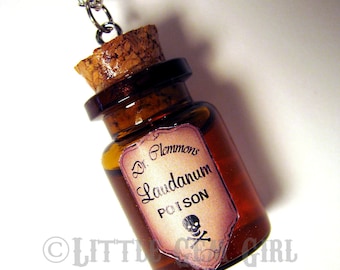 Laudanum Poison Glass Bottle Cork Necklace with 2 Labels - Old Vintage Antique Medicinal Apothecary Potion Vial Charm with Copper Shimmer