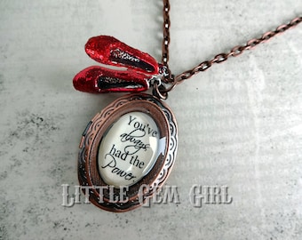 The Wonderful Wizard of Oz Ruby Red Slippers Locket - Vintage Copper Custom Photo - You've Always had the Power Charm