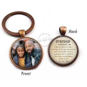 Stepdad Key Chain Charm - Double Sided Custom Photo Step Dad Dictionary Definition Keychain - Personalized Fathers Day Gift for Stepfather