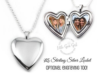 Custom Photo Heart Locket 925 Sterling Silver - Optional Engraving on Front and Back - 2 Picture Charm Necklace - In Memory Memorial Jewelry