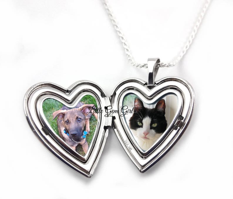 Custom Photo Heart Pet Locket 925 STERLING SILVER Paw Print - Etsy