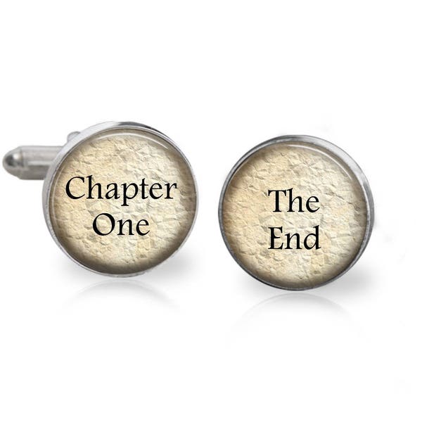 Book Lover Cuff Links - Chapter One The End Cufflinks - Antique Bronze, Silver, Gold, Library Reader - Gifts for Author Writer Wedding