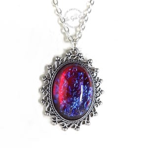 Czech Glass Mexican Opal Dragons Breath Necklace - Red Blue Fire Opal Amulet -  Dragon Fire Pendant - Gothic Pendant - Vintage Opal Necklace