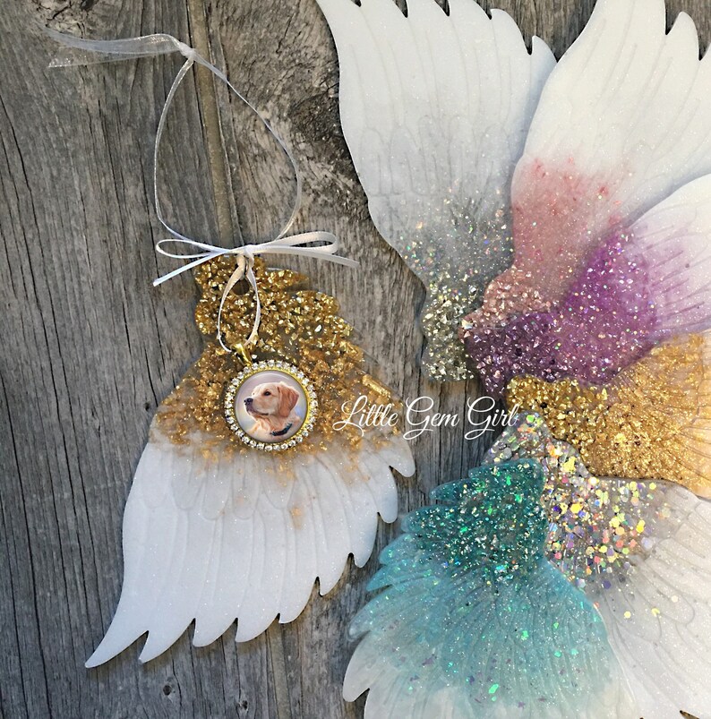 Custom Photo Pet Cremation Angel Wing Ornament Pet Ashes Etsy