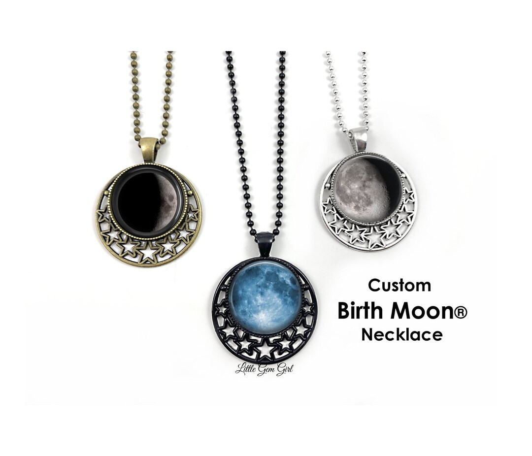 Your Birthday Moon Necklace Custom Birth Moon Jewelry in Stars