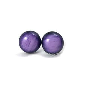 12mm Faux Wood Grain Black and Dark Purple Stud Earrings  in Titanium or Stainless Steel Posts Sensitive Ears Nickel Free