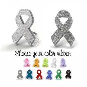 Silver Grey Cancer Ribbon Earrings Titanium or Stainless Steel Posts - Brain Cancer,  Ovarian Cancer, Diabetes, Dyslexia Support Jewelry