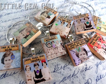Set of 6 Girlfriends Wine Charms - YOU PICK 63 Different Sayings - Vintage Girl Retro Girlfriend Best Friends Wine Charms, Scrabble Tiles
