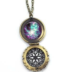 Glow in the Dark Galaxy Necklace 24 Images Glowing Space Locket Silver, Stainless Steel, Gold etc Nebula Stars Solar System Glow Jewelry image 6