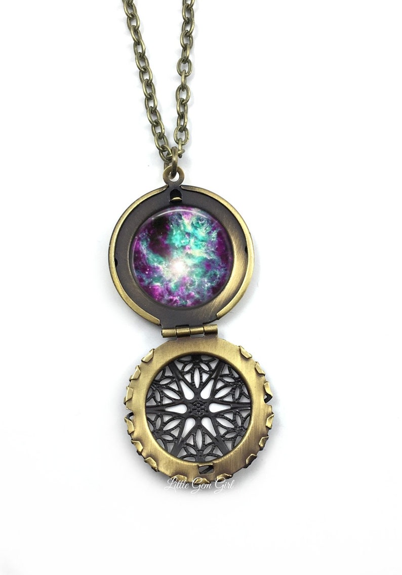 Glow in the Dark Galaxy Necklace 24 Images Glowing Space Locket Silver, Stainless Steel, Gold etc Nebula Stars Solar System Glow Jewelry image 6