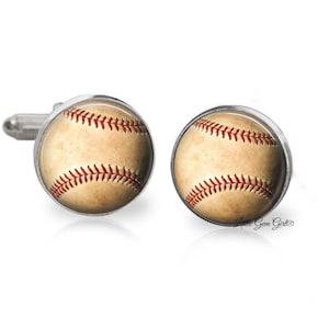 Baseball Cuff Links - Aged Antique Brass Bronze Cufflinks - Wedding Groom Gift - Vintage Style for Sports Coach- Gold, Silver, and Stainless