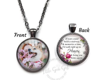 Personalized Picture Pet Memorial Necklace - 2 Sided Photo & Text In Memory Tribute Jewelry - Remembrance Charm If love could have saved you