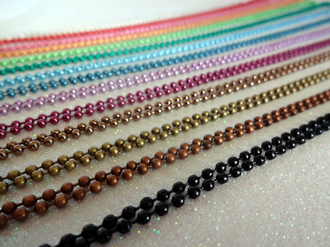 Two 24 Inch Colored Ball Chain Necklaces 2.4mm Avail in Red Orange ...