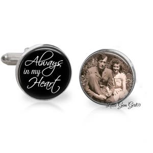 Memorial Photo Cuff Links - In Memory Custom Picture Cufflinks Always in my Heart - Wedding Gift for Groom- Sterling Silver and Stainless
